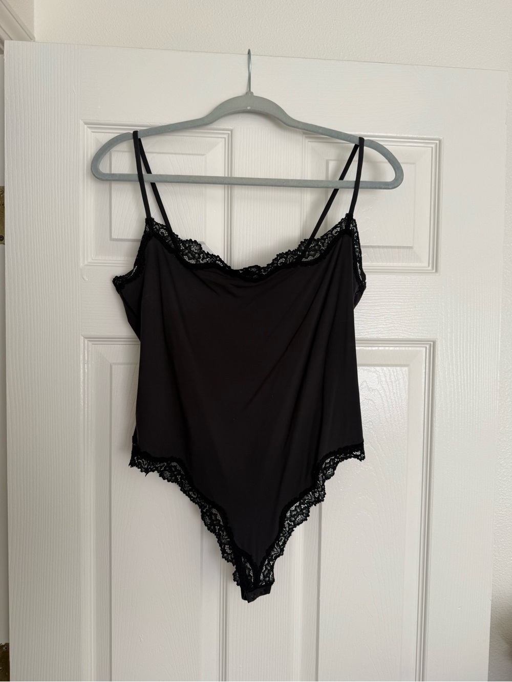 SKIMS Black Lace-Trim Bodysuit